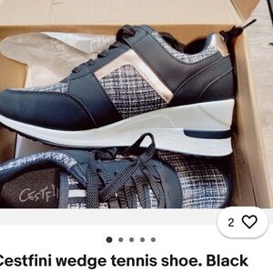 Women's Black and Gold Wedge Athletic Shoes